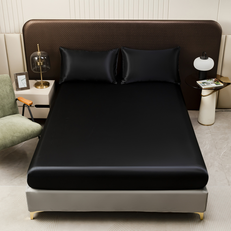 Satin Pillowcase Silk - 3 Stück schwarzes Satin-Spannbettlaken, einfarbig, Twin