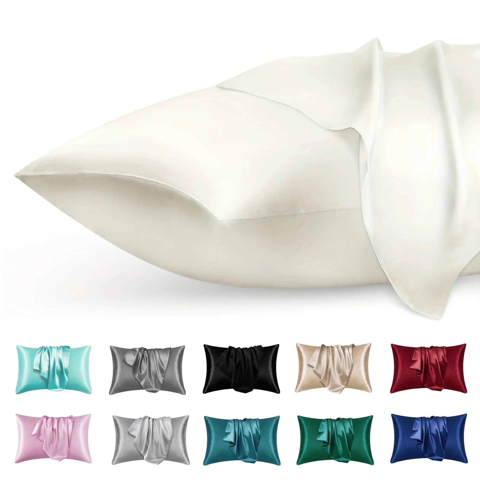 Satin Pillowcase Silk - 2 Stück luxuriöser Satin-Umschlag-Kissenbezug, einfarbig, seidenähnlicher