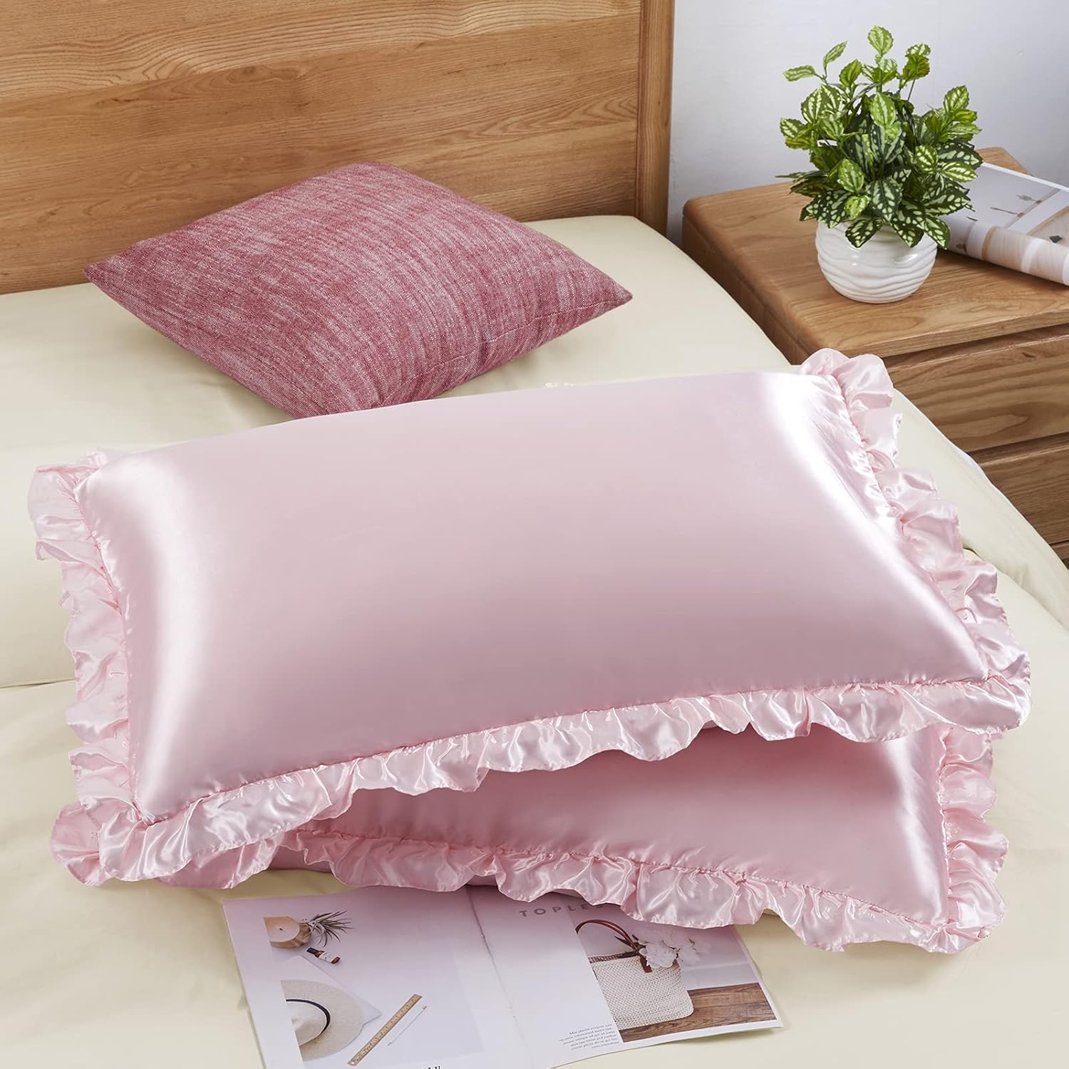 Satin Pillowcase Silk - 2 Stück Satin-Rüschenkissenbezüge für Haare und